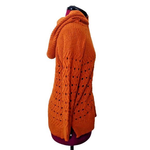 Maurices Hooded Sweater Women’s Size Large Brown Open Knit Tunic Pullover Hoodie - Picture 3 of 7